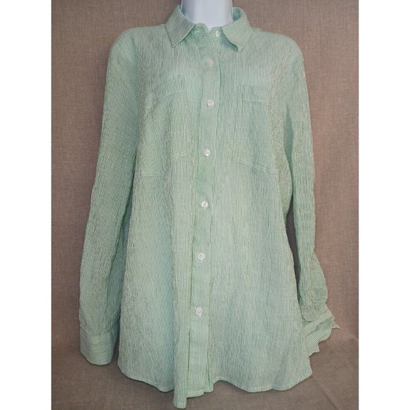Michael Kors Tops - MICHAEL KORS WOMEN’S Size XL BUTTON-UP Shirt Seersucker Stripes Rolltab Sleeve